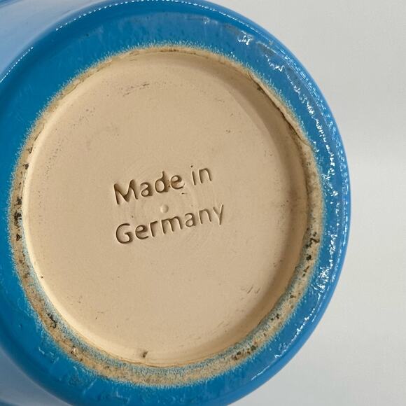 Van Krimpen Light Blue Ceramic Planter Vase Ribbed 6 1/2" Made in Germany' - Picture 5 of 7